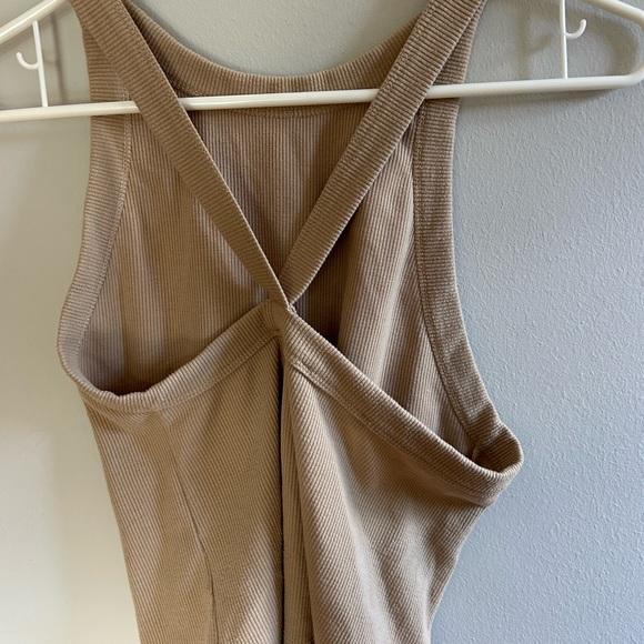 Lulus Anything but Basic beige ribbed assymetrical tank top - Picture 6 of 9